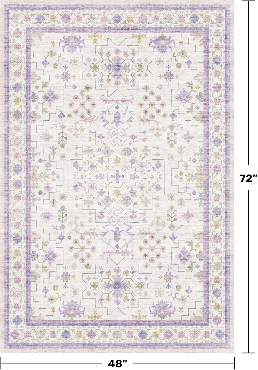 Washable 4x6 Area Rug, Non-Slip Low Pile Floral Accent Rug