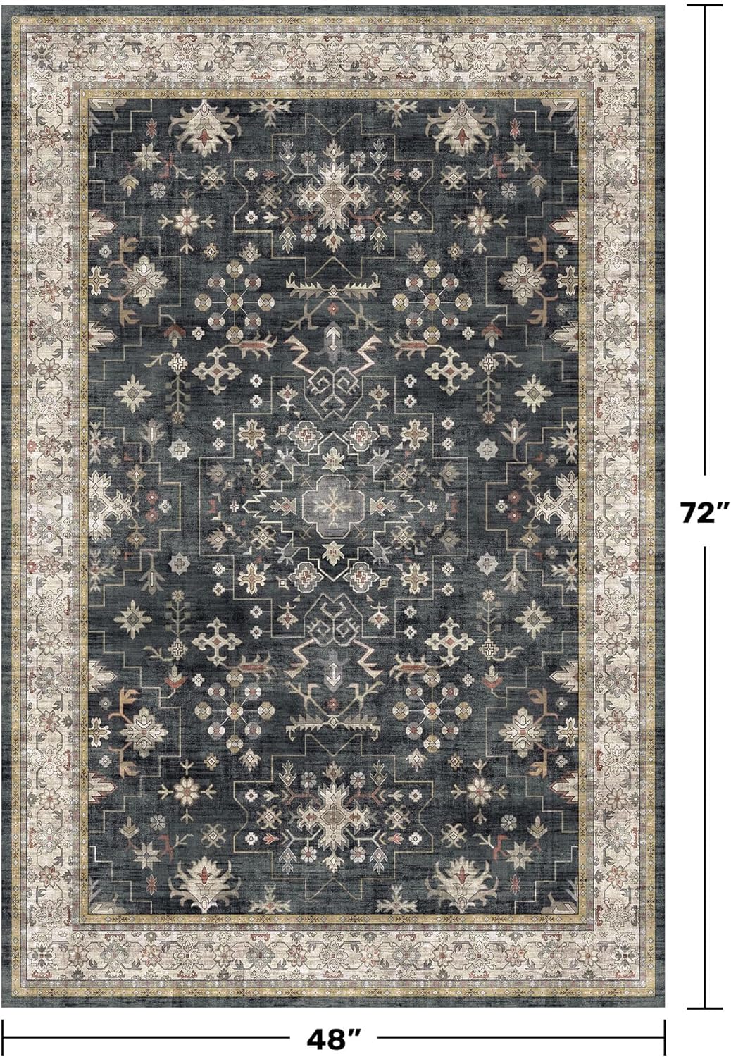 Washable 4x6 Area Rug, Non-Slip Low Pile Floral Accent Rug