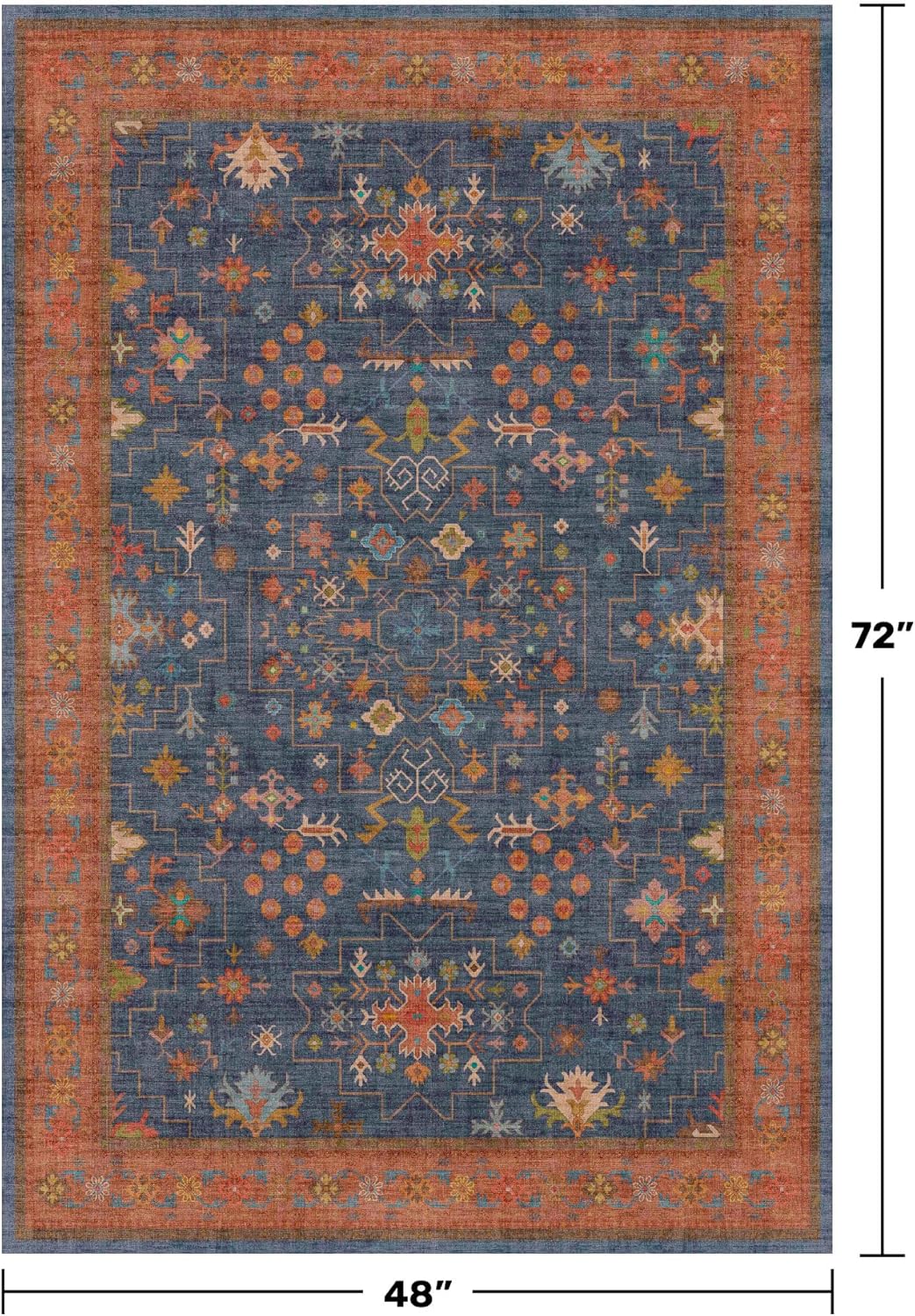 Washable 4x6 Area Rug, Non-Slip Low Pile Floral Accent Rug