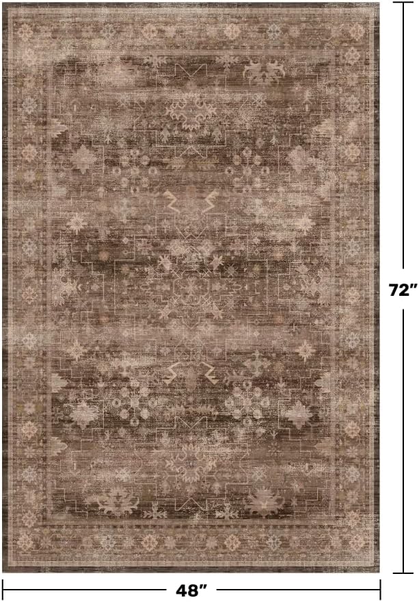 Washable 4x6 Area Rug, Non-Slip Low Pile Floral Accent Rug
