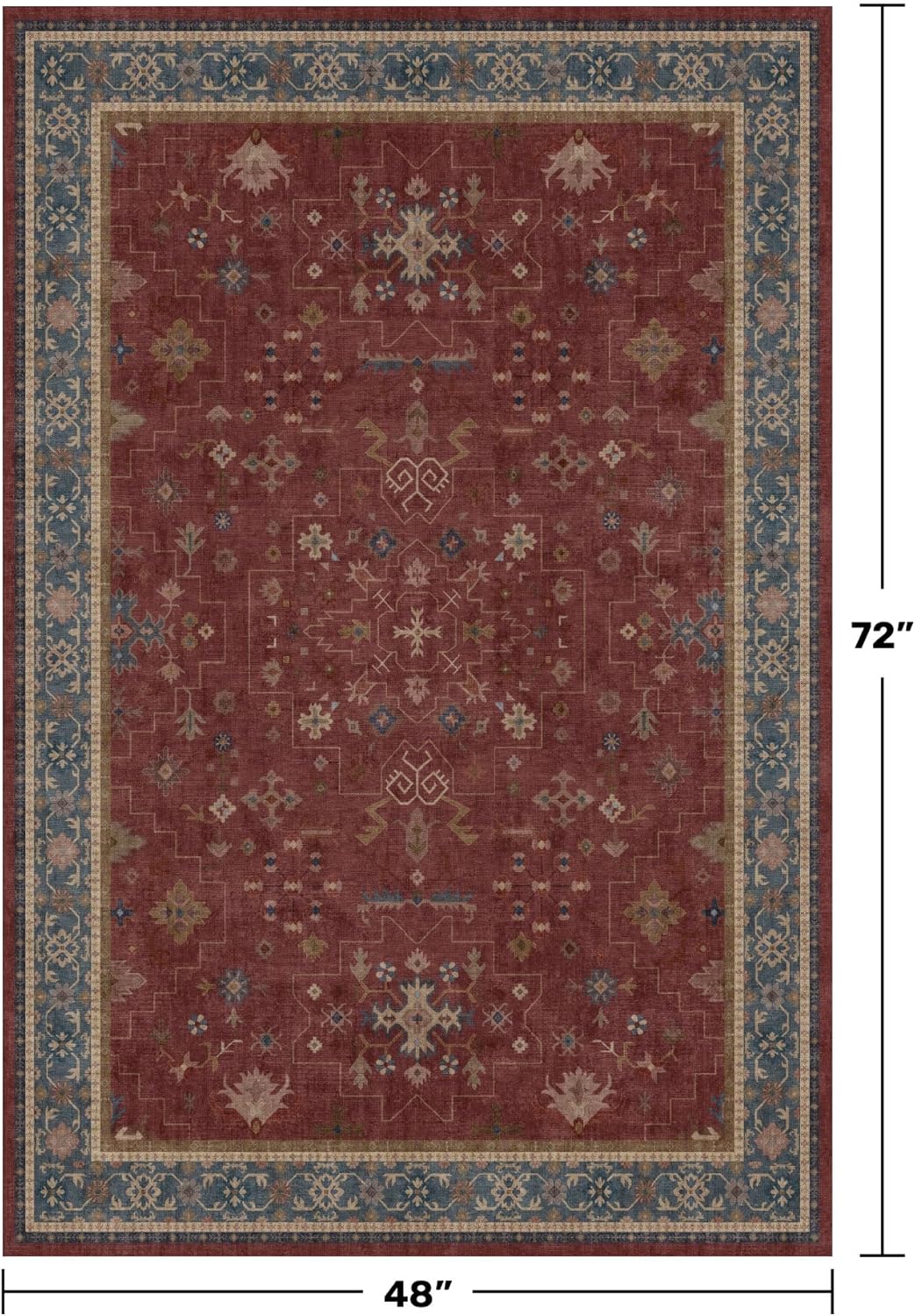 Washable 4x6 Area Rug, Non-Slip Low Pile Floral Accent Rug