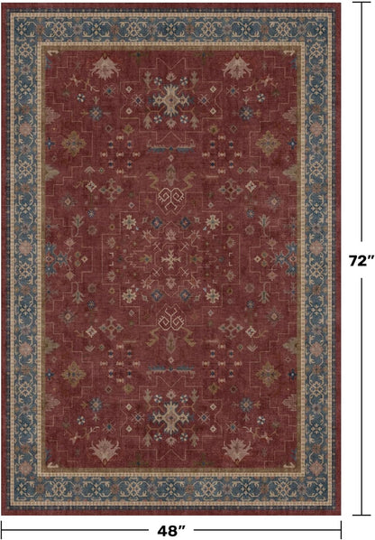 Washable 4x6 Area Rug, Non-Slip Low Pile Floral Accent Rug