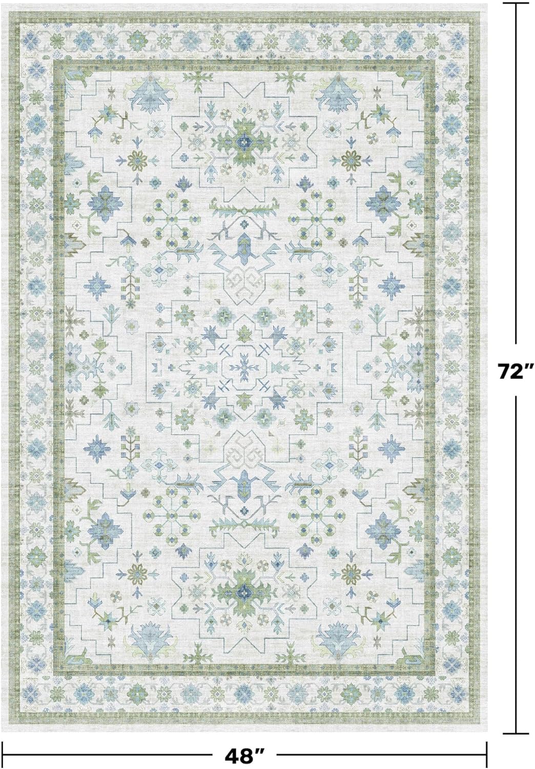 Washable 4x6 Area Rug, Non-Slip Low Pile Floral Accent Rug