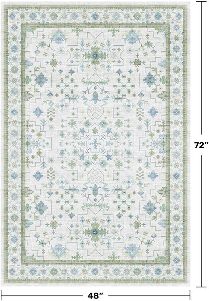 Washable 4x6 Area Rug, Non-Slip Low Pile Floral Accent Rug
