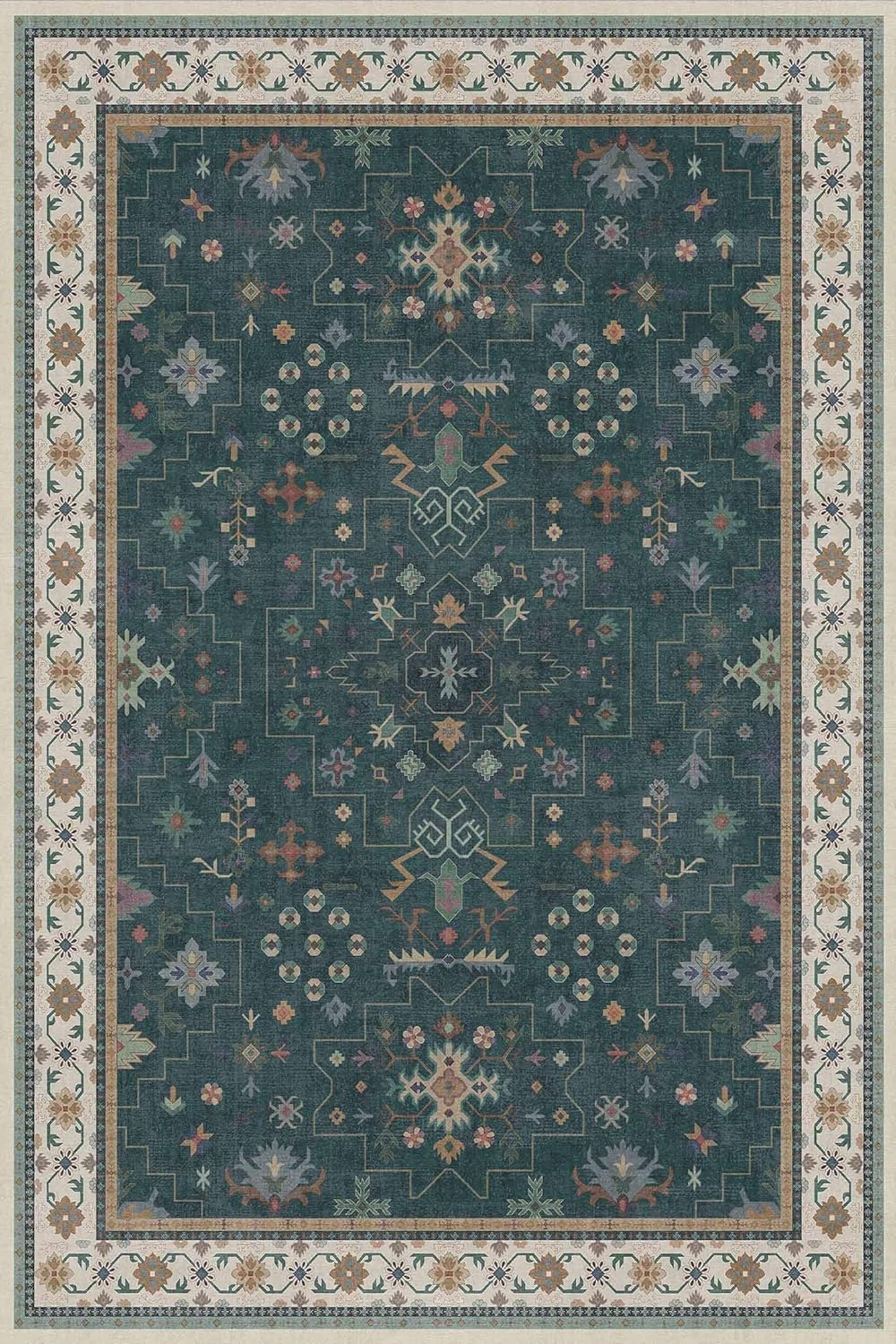 Washable 4x6 Area Rug, Non-Slip Low Pile Floral Accent Rug