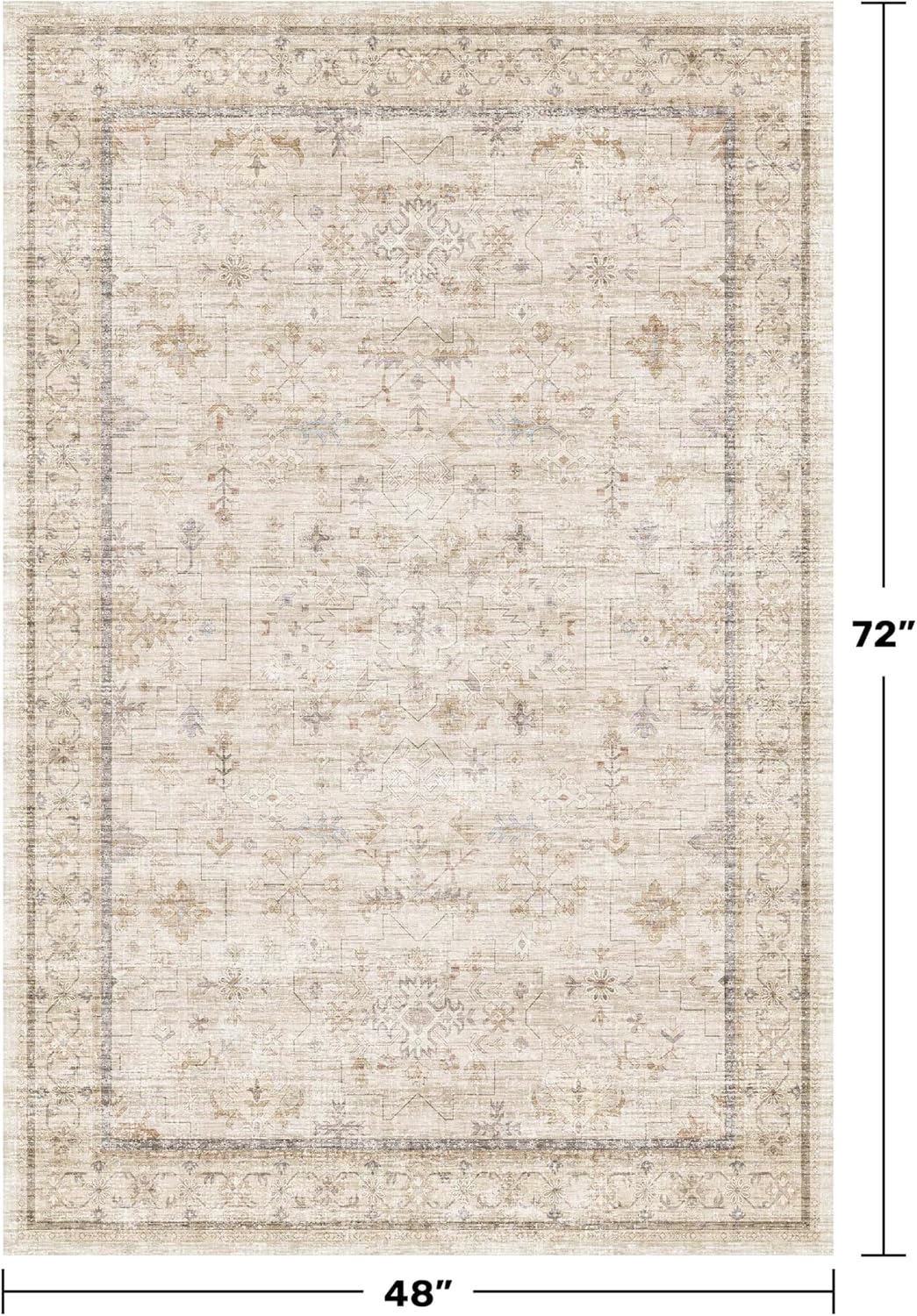 Washable 4x6 Area Rug, Non-Slip Low Pile Floral Accent Rug