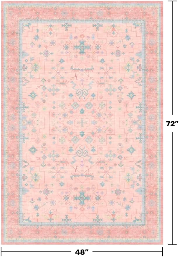 Washable 4x6 Area Rug, Non-Slip Low Pile Floral Accent Rug