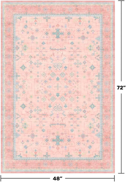Washable 4x6 Area Rug, Non-Slip Low Pile Floral Accent Rug