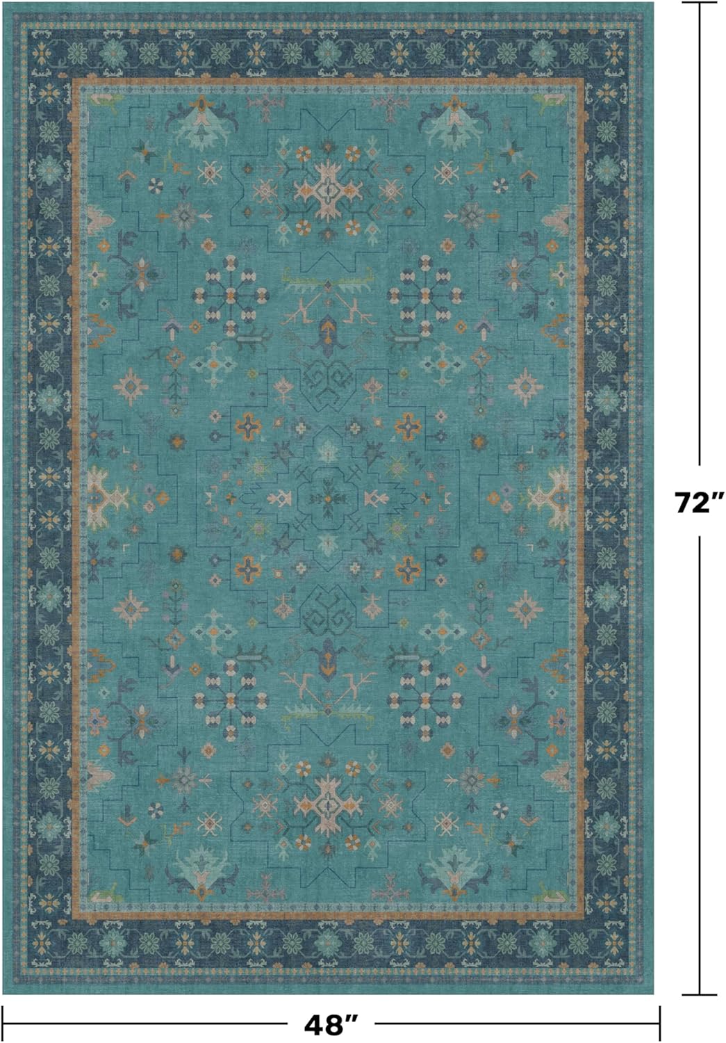 Washable 4x6 Area Rug, Non-Slip Low Pile Floral Accent Rug