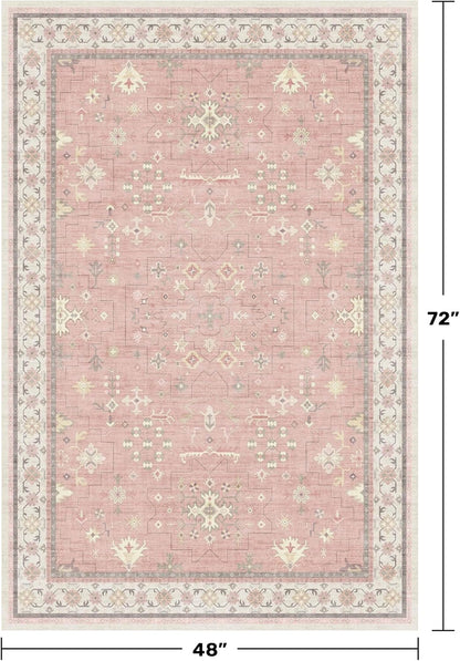 Washable 4x6 Area Rug, Non-Slip Low Pile Floral Accent Rug